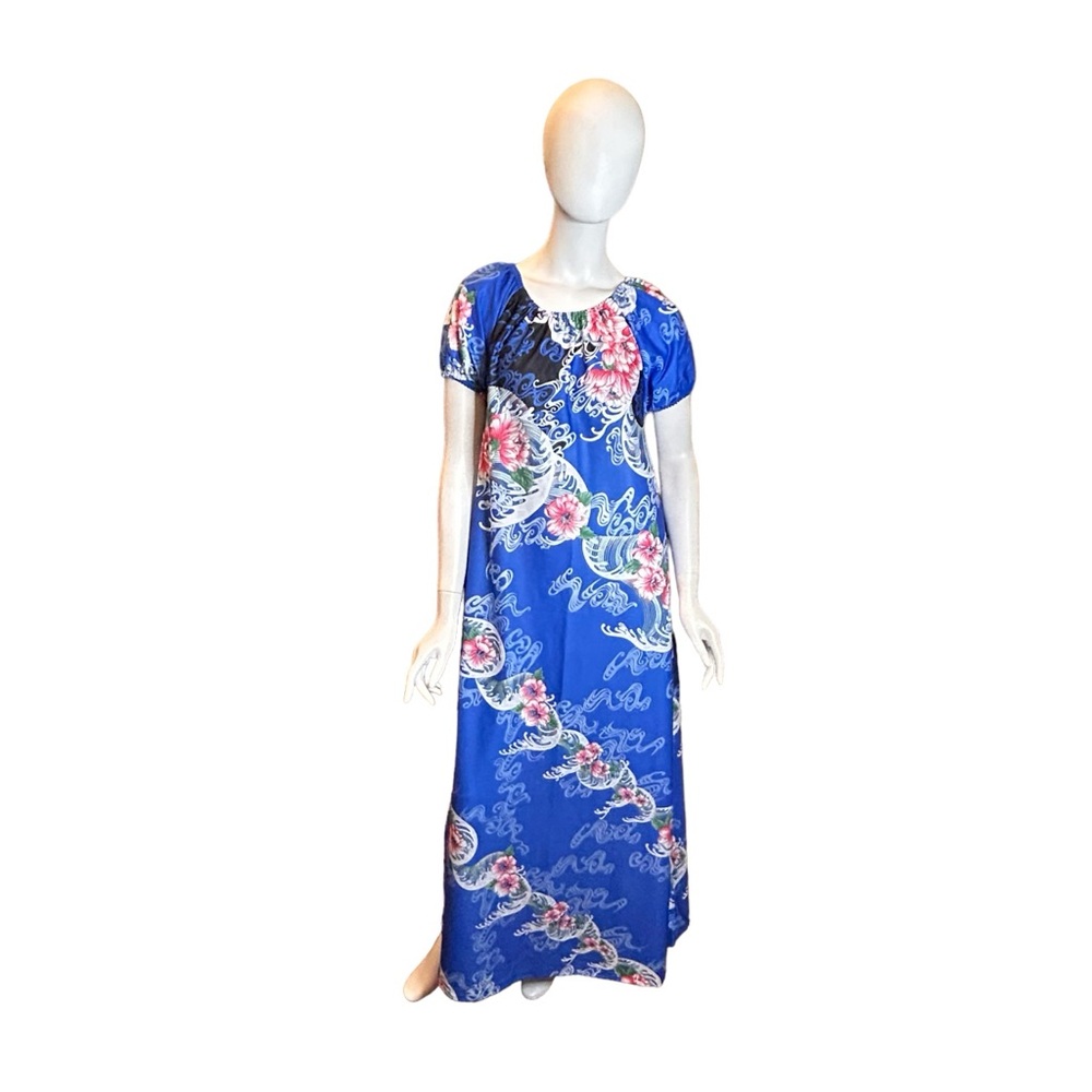 Vintage 70s Caftan Sears Medium Blue Floral NEW
